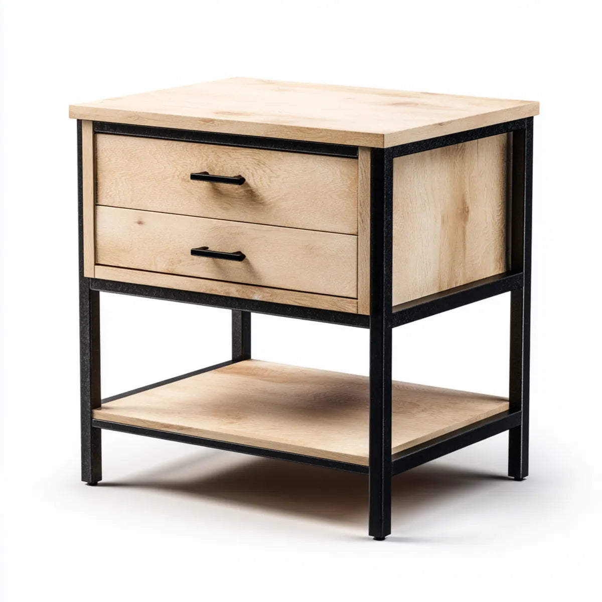 Nachttisch mit 2 Schubladen Eiche Natur Schwarz 50 x 40 x 55 cm MDF Stahl rechteckig