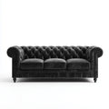 3-Sitzer Chesterfield Sofa Schwarz PU-Kunstleder Gerade Form 225 x 90 x 78 cm