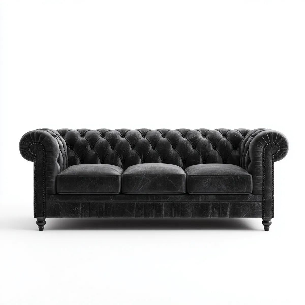 3-Sitzer Chesterfield Sofa Schwarz PU-Kunstleder Gerade Form 225 x 90 x 78 cm