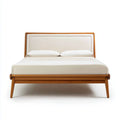 Doppelbett 180 x 200 cm Braun Beige mit Massivholzrahmen und gepolstertem rechteckigem Kopfteil