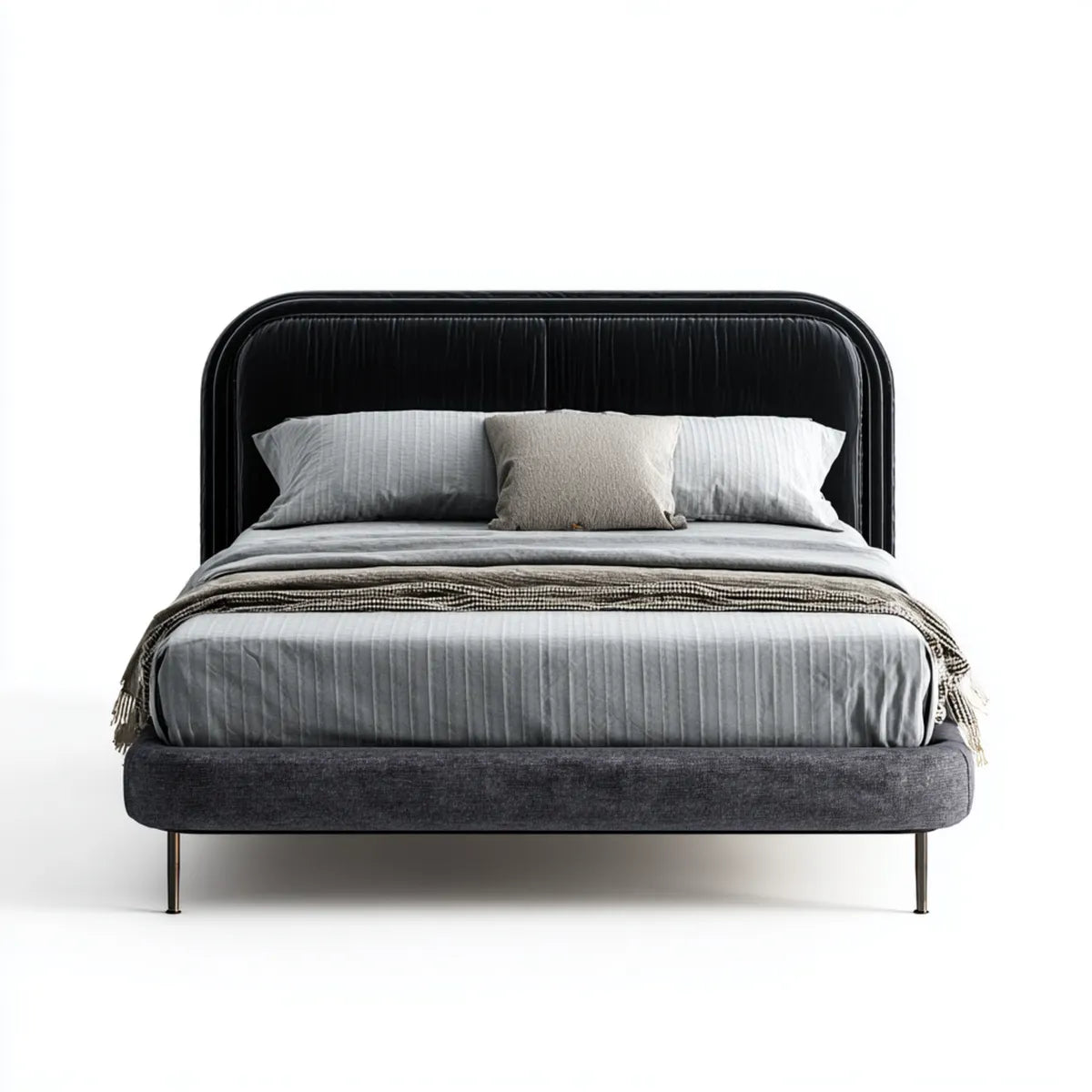 Polsterbett Doppelbett Schwarz Anthrazit 180 x 200 cm mit Samtbezug und abgerundetem Kopfteil