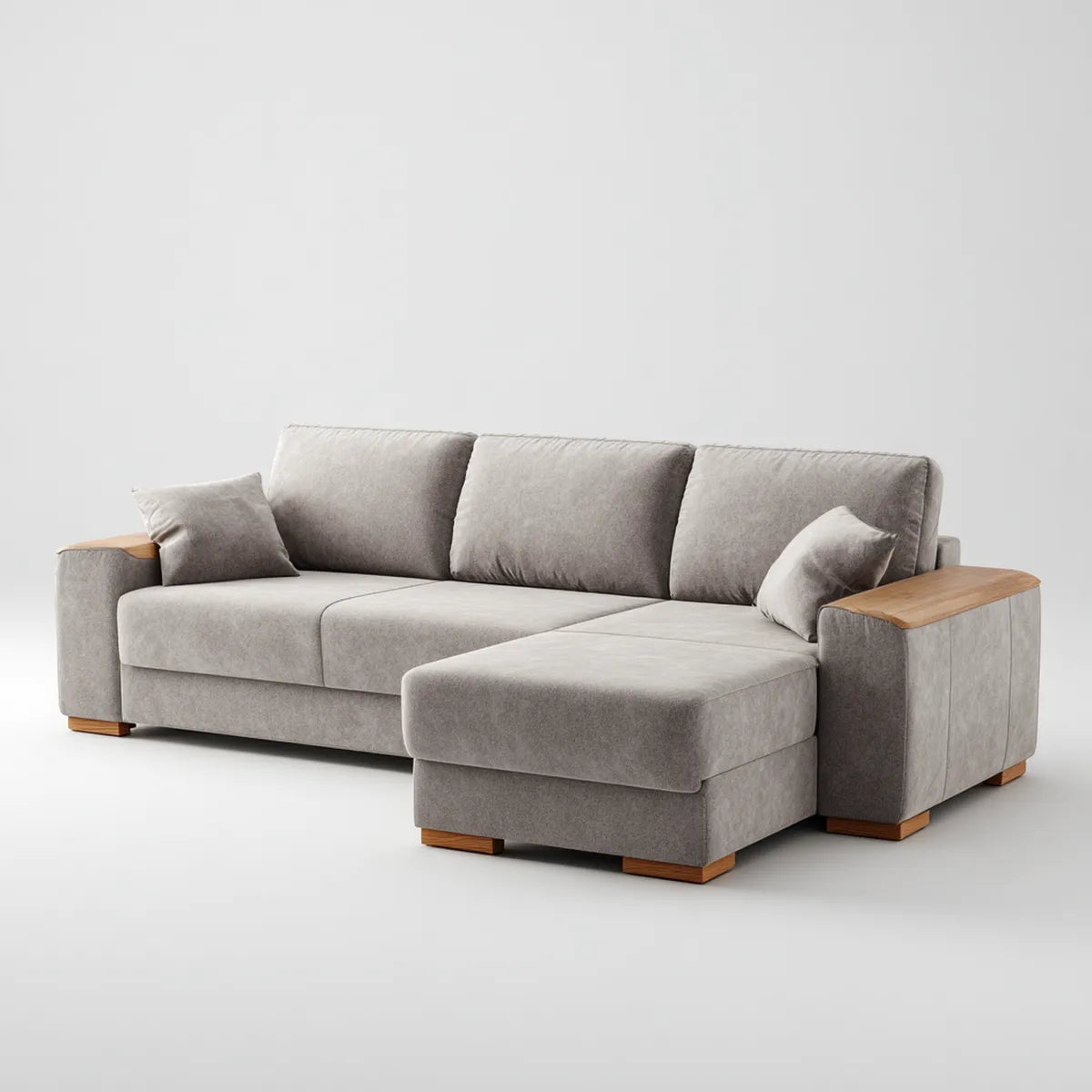 Ecksofa mit Recamiere Grau 270 x 165 x 85 cm Polyesterbezug Holzdetails L-Form