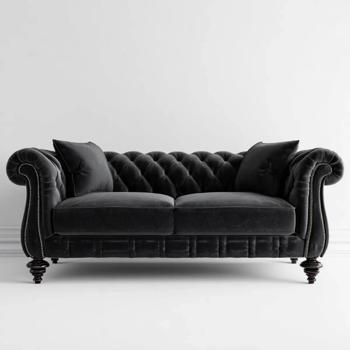 2-Sitzer Chesterfield Sofa Schwarz 172 x 90 x 78 cm Polyester-Samt Rechteckig