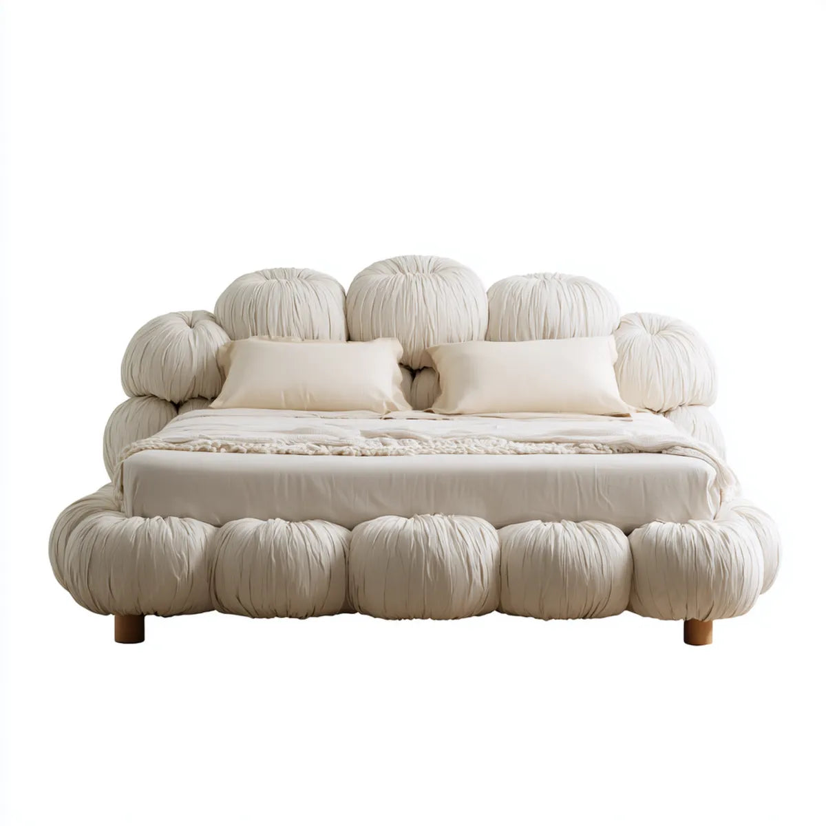 Polsterbett Doppelbett Creme 180 x 200 cm mit Polyesterbezug und abgerundeter Form