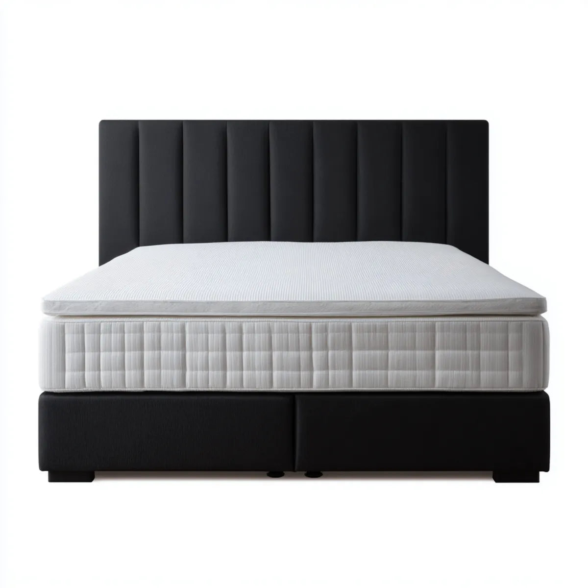 Boxspringbett Doppelbett Schwarz 180 x 200 cm mit Matratze Topper und gepolstertem Kopfteil