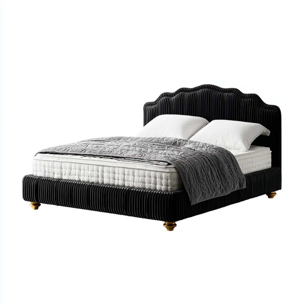 Polsterbett Doppelbett Schwarz 180 x 200 cm Polyester-Samt geschwungenes Kopfteil